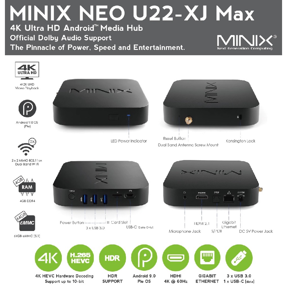 MINIX NEO U22-XJ MAX - Android 9.0 Box 4K Ultra HD - RAM 4GB ROM 64GB