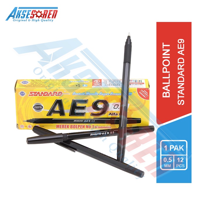 

Pulpen Standard AE9 [12 Pcs] / Ballpoint 1 Pack / Bolpen Bulpen 1 Pak / Pena 1 lusin / Ball Pen Tinta Hitam