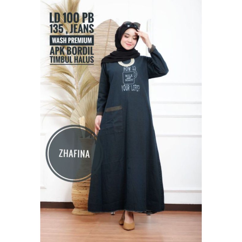 [Cantik03] Gamis jeans wanita terbaru jumbo ld102-116 | Gamis jins wanita | Dress jens jumbo