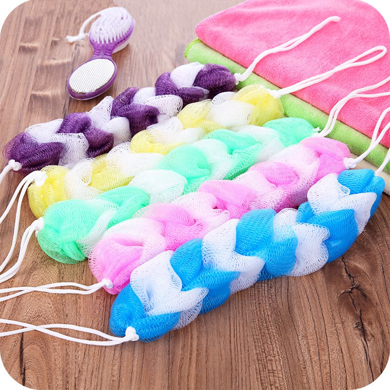 Sponge  Mandi Panjang Warna Warni / Spon Gosok Badan Kepang / Shower Puff Busa Bath Sponge