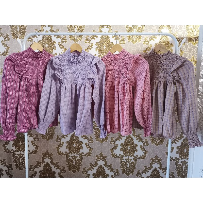 JF8221 Blouse Smoke Ruffle Import