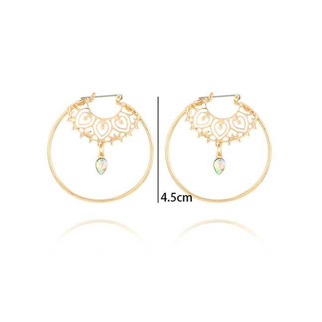 LRC Anting Tusuk Fashion Gold Round Diamond Drop Earrings F59304