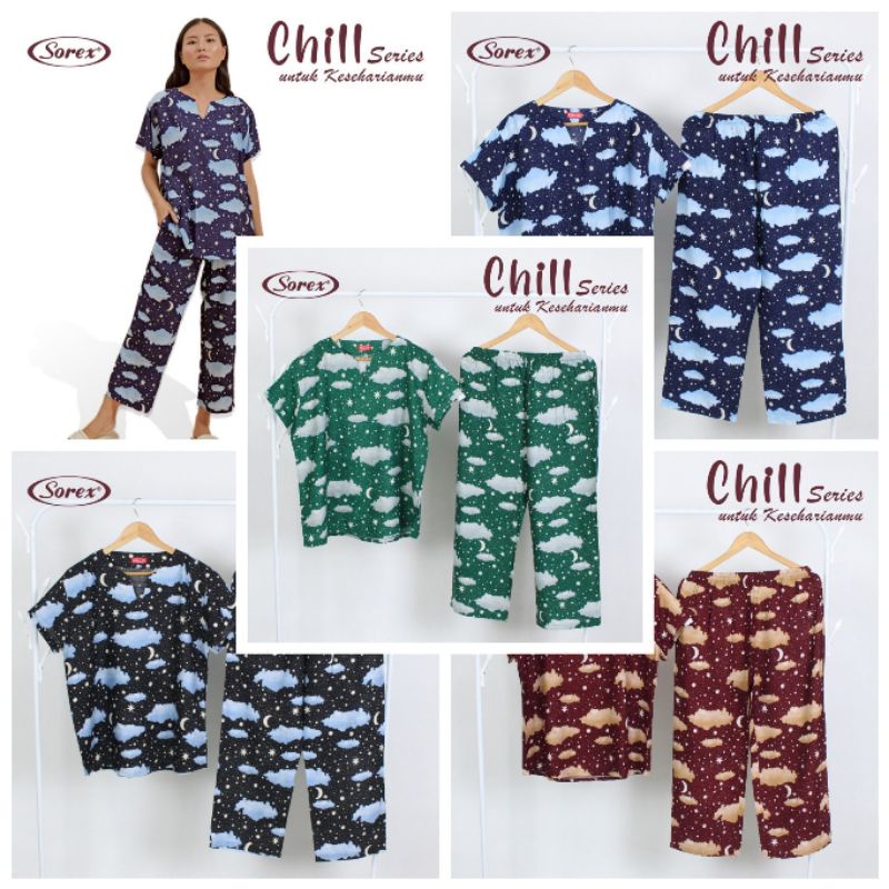 Sorex Baju Tidur BB 531 (1 Set Atasan Pendek + Celana Panjang Chill Series Rayon Premium Piyama Freesize