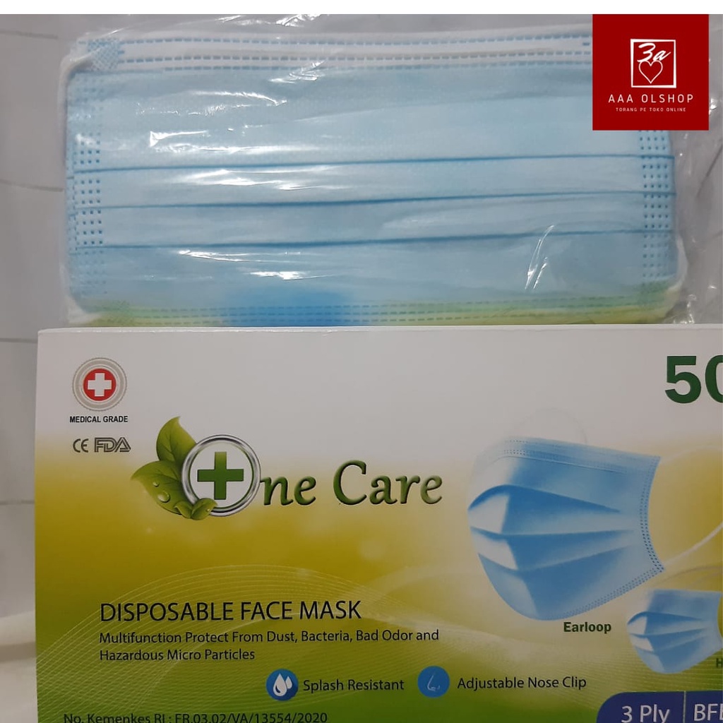 Masker 3 ply 50 pcs Merek One Care