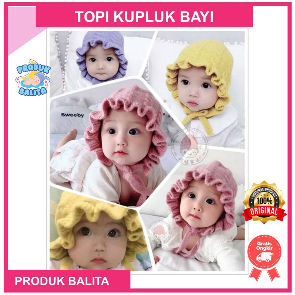 Kupluk Topi Bayi Rajut Bonnet Ruffle Tali Toipi Bayi Perempuan Lucu Murah