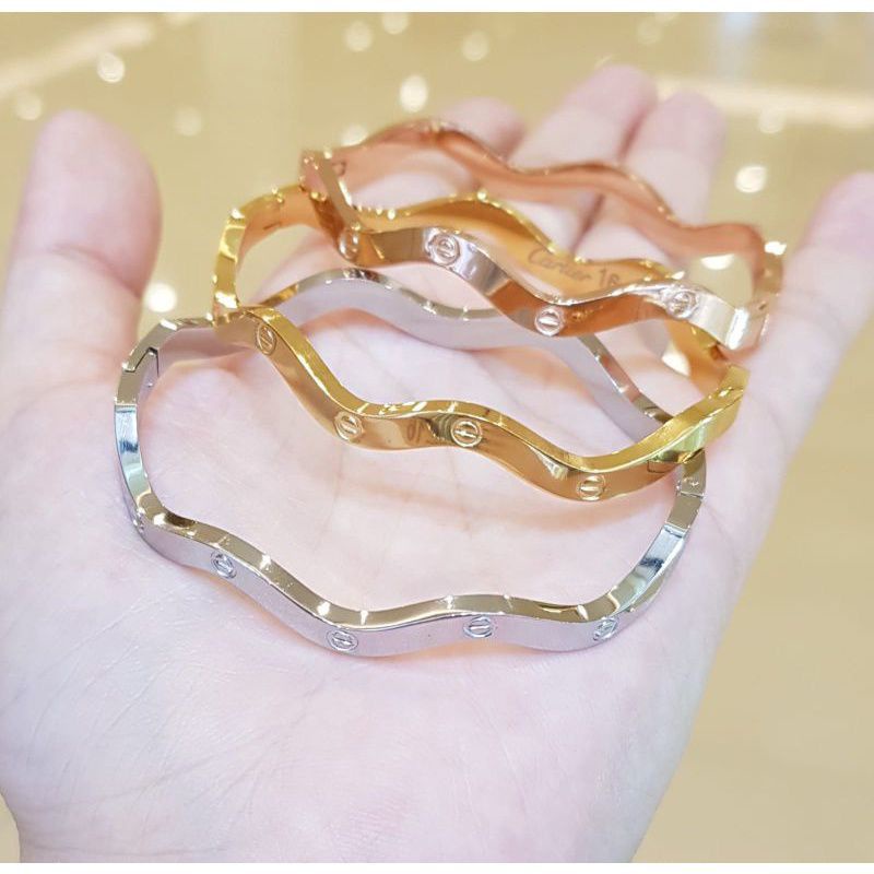 Gelang Titanium Gelombang Lapis Emas Terlaris