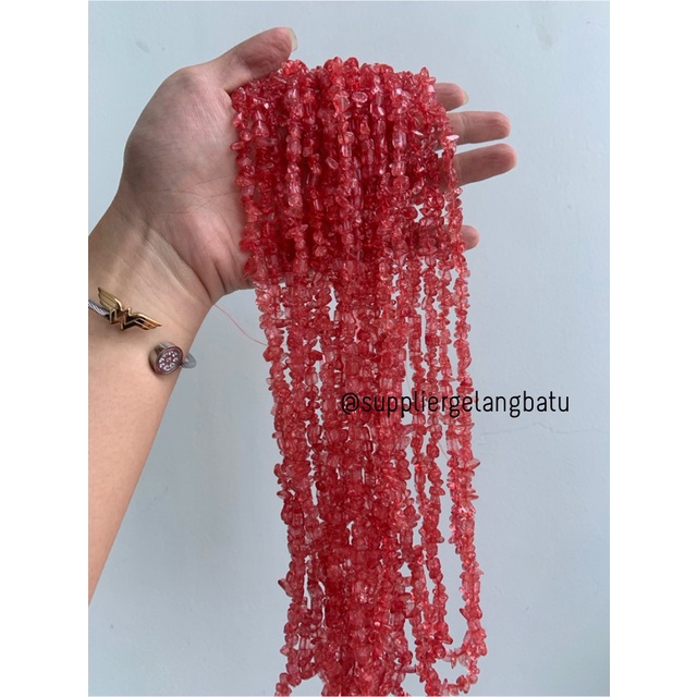 kerikil SOFT RED QUARTZ kuarsa merah terang 1cm renteng kaca aksesoris bahan kalung bali etnik bahan gelang craft aksesories kerajinan tangan vintage fashion week