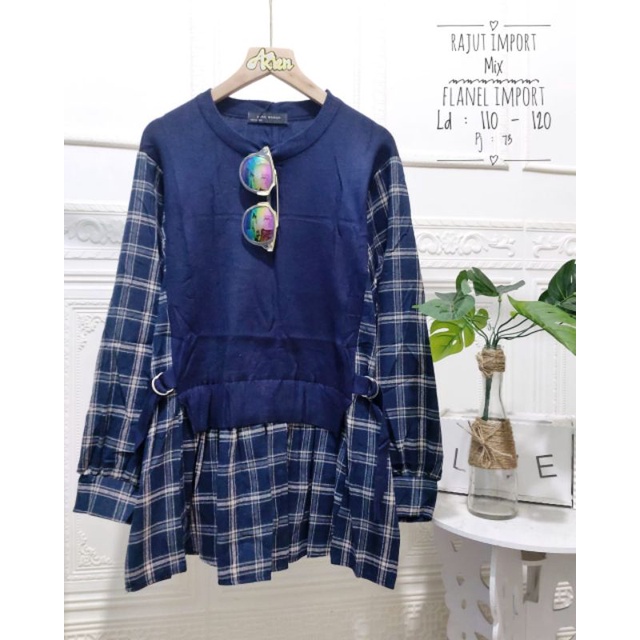 Atasan wanita bahan rajut import mix flanel import ukuran allsize ld 110-120