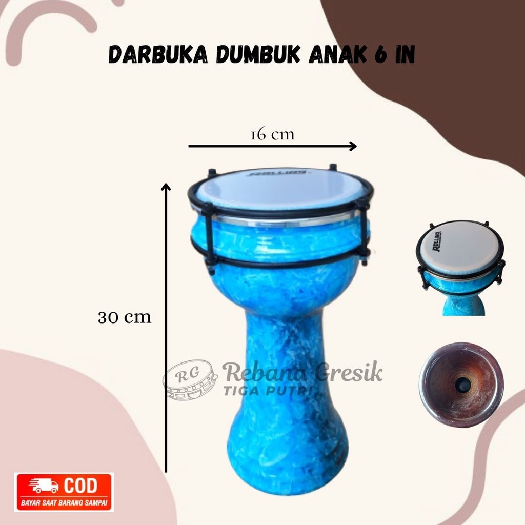 Dumbuk Pinggang Darbuka Anak Kecil Mika 6 inch/ Dumbuk Hadroh darbuka 6 inch Kayu Mahoni