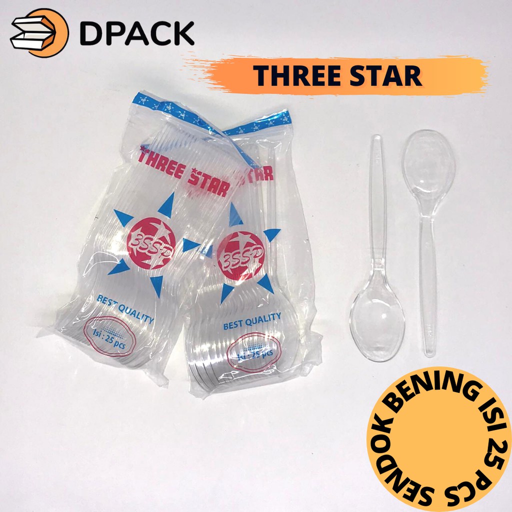 Sendok plastik bening / transparant spoon THREE STAR 3SSP isi 25pcs