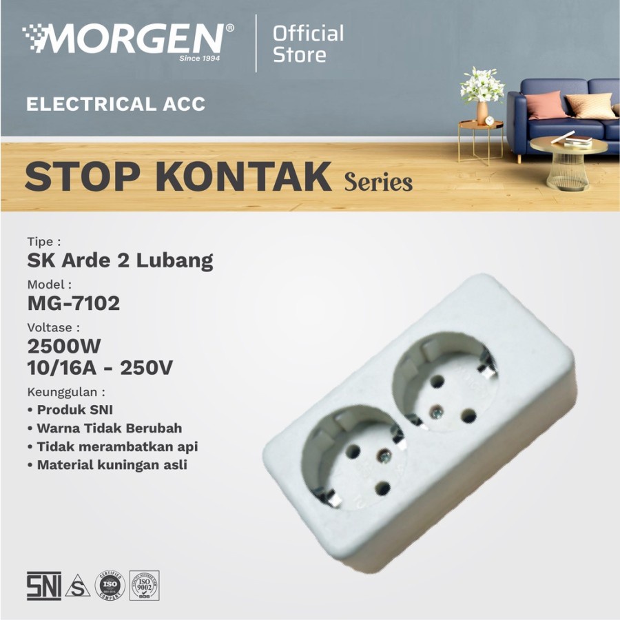 MORGEN STOP KONTAK 2 LUBANG ARDE MG-7102 SNI ORIGINAL