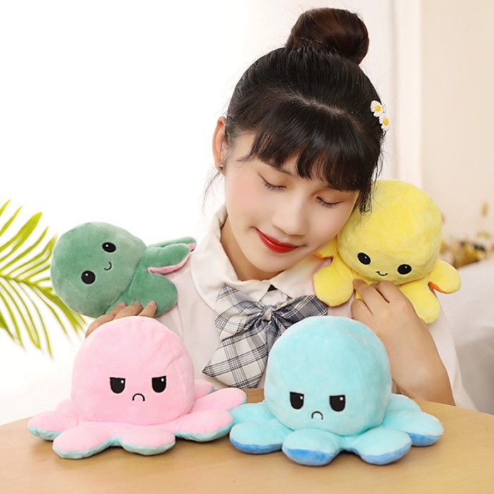 MoonLand 18 Boneka Gurita Octopus Doll Bisa Bolak Balik Cumi Ekspresi Rainbow Pelangi COD