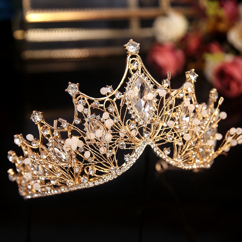 Mahkota Tiara Kristal Berlian Imitasi Adjustable Gaya Vintage Untuk Pengantin Wanita