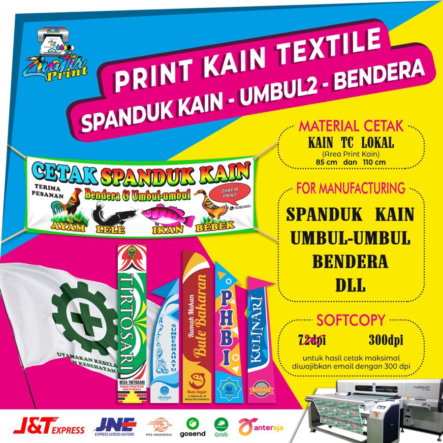 Cetak Spanduk Kain Satin Satuan /Bendera /Umbul2 /Pecel Lele /PerMeter - Ukuran Custom