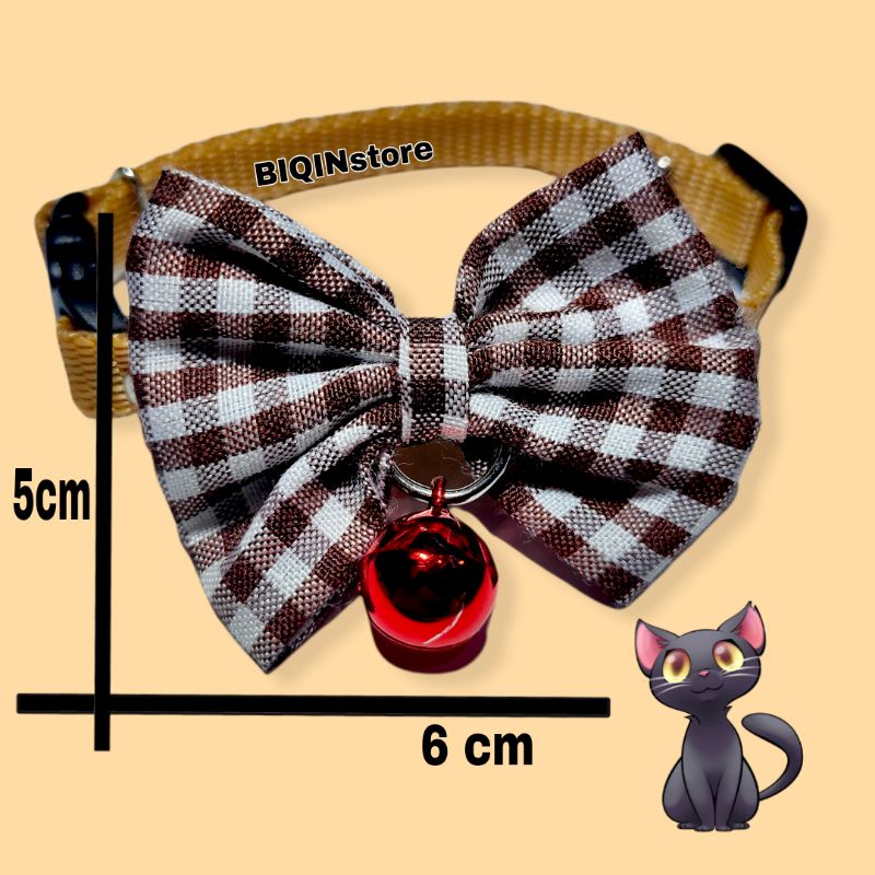Kalung Kucing Pita Plus Lonceng Motif Kotak Kotak