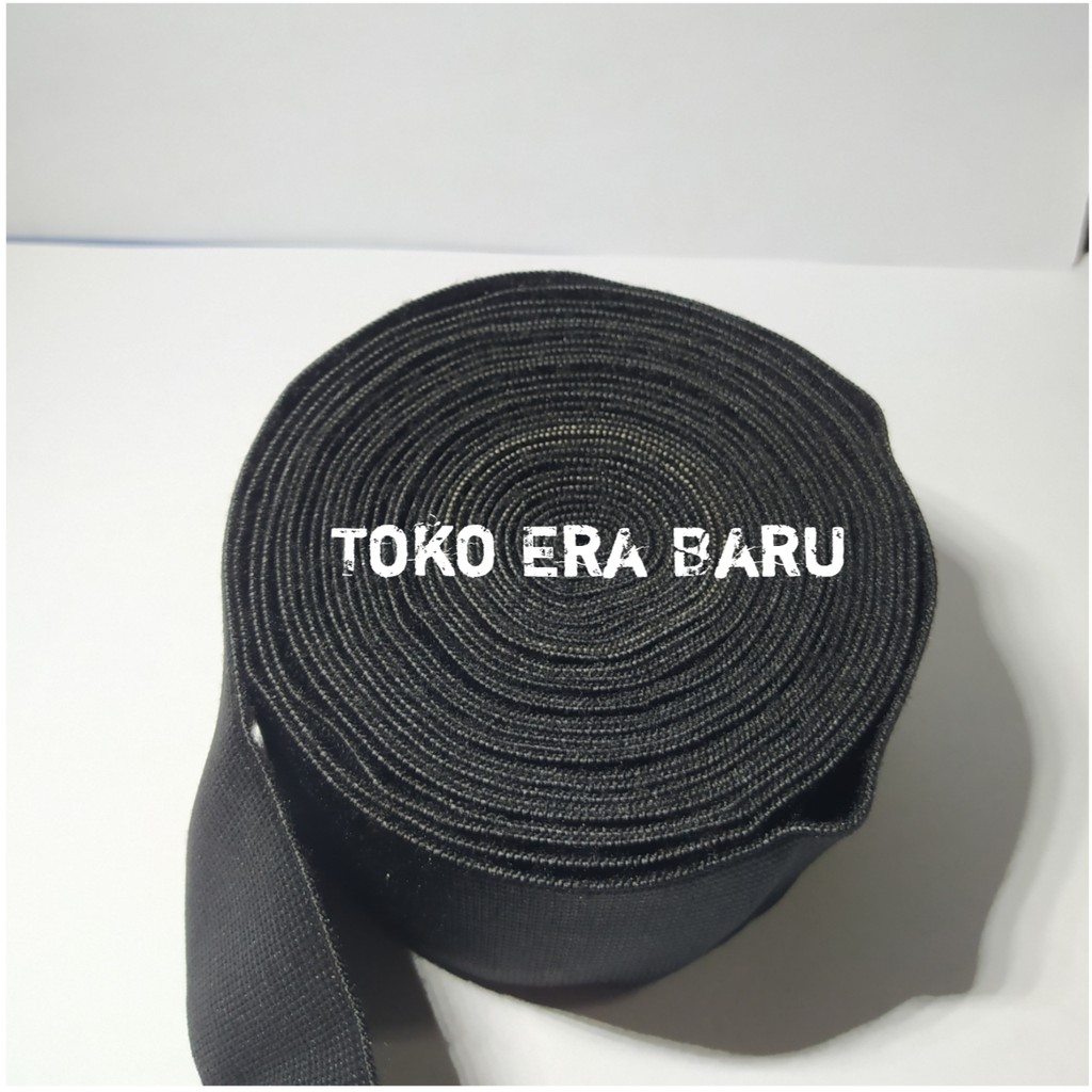 Lebar 5 cm &amp; 4 cm karet halus melar Elastic 2 inch jahit baju celana warna Hitam-isi 500 gram