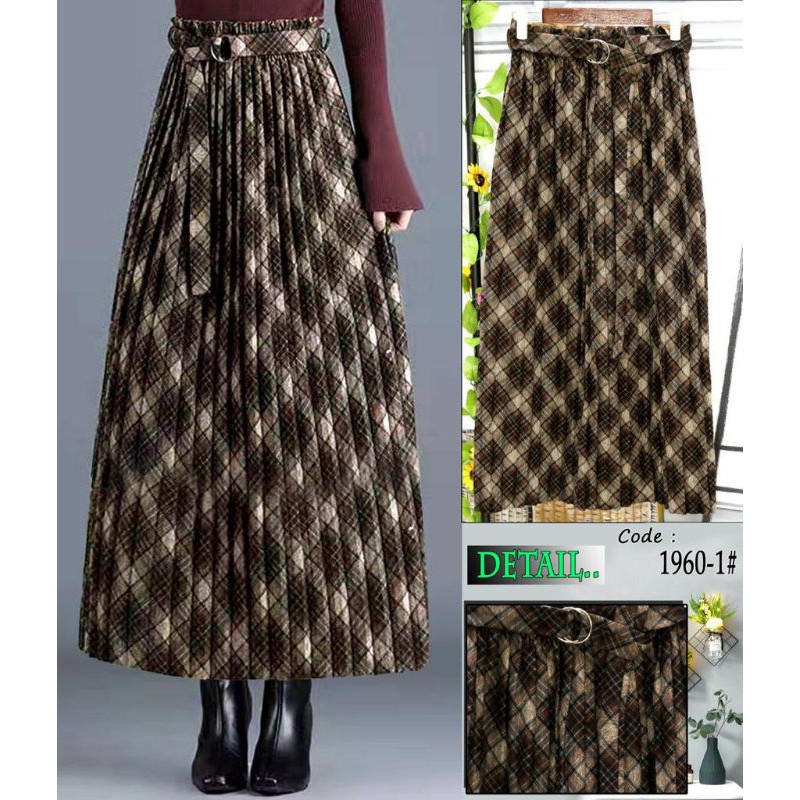 (Bisa COD) Rok plisket panjang import | Rok tartan import | Rok diamond import | Rok wajik import