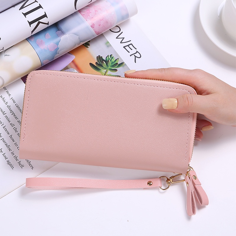 KeiKeiWD7005 Dompet Panjang Wanita Double Zipper Korea Tali Fashion