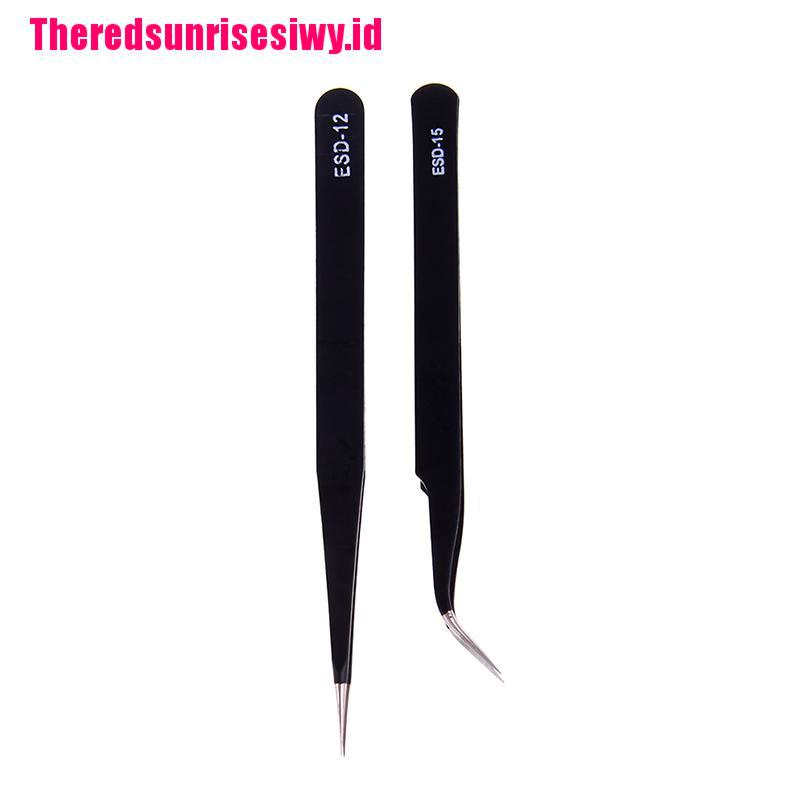 【Theredsunrisesiwy.id】2pcs Anti-static Elbow and Straight Stainless Steel Tweezers Cake Mold