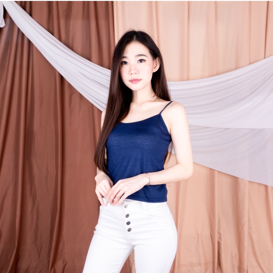 (Bisa COD)Tanktop polos Korea / Tanktop Tali kecil all size-Navy