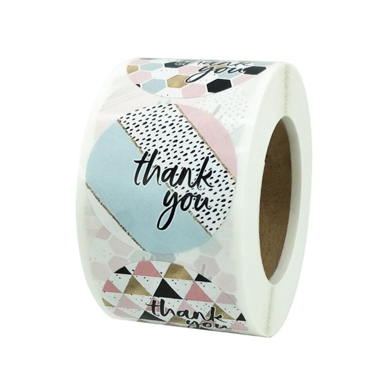 

Minimal 50pc thank you sticker kabel kecil stiker label bentuk bulat thank you motif warna warni pastel