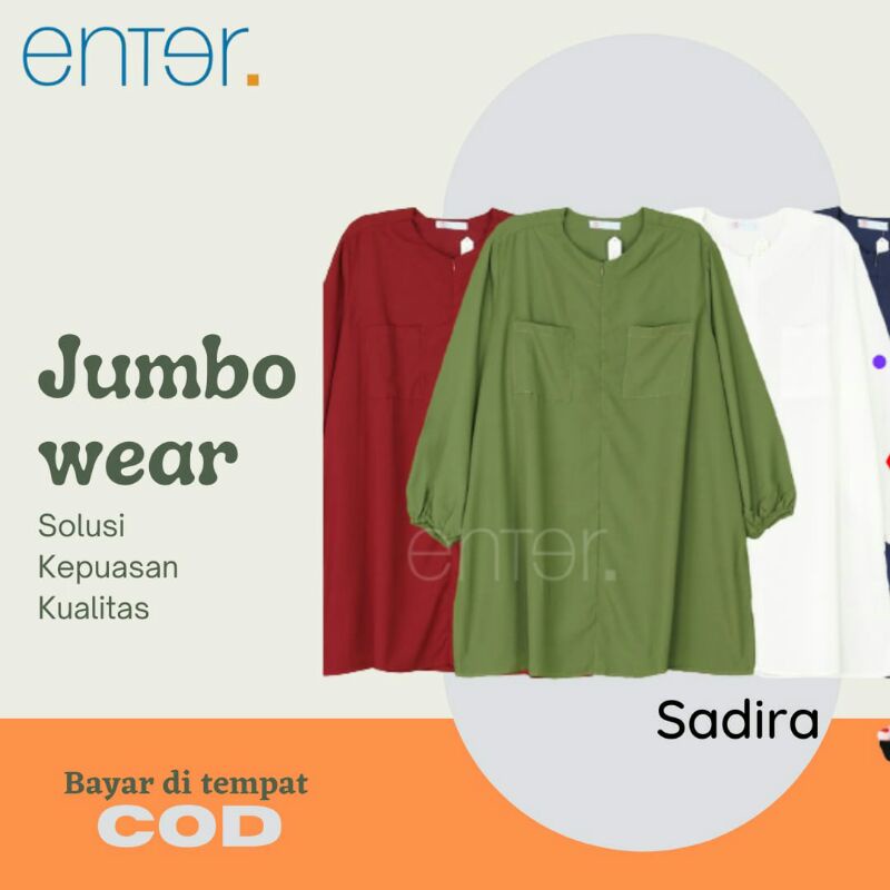 Enter Atasan Jumbo Ld 130 140 Tunik Wanita Big Size Busui Zipper Saku Depan Polos
