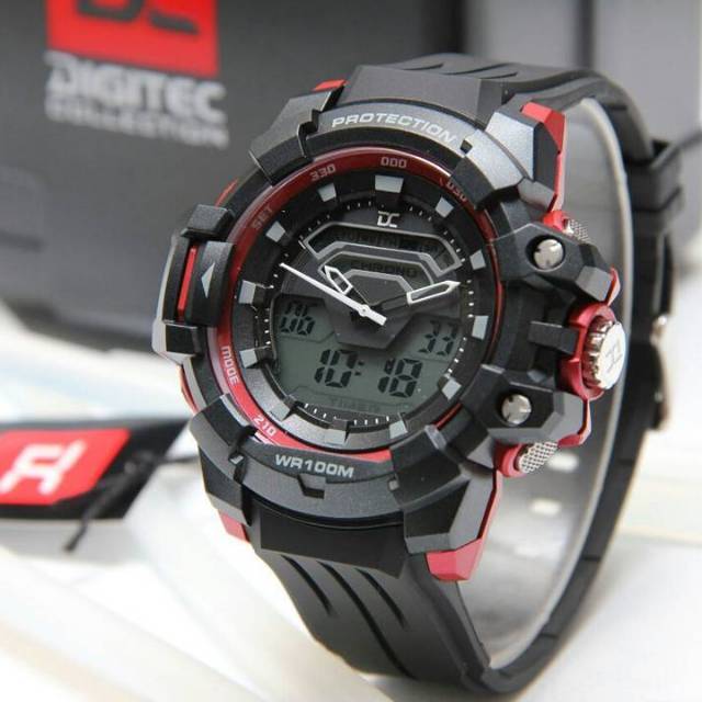 JAM TANGAN PRIA DIGITEC COLLECTION DD5005 BLACK RED ORIGINAL GARANSI RESMI 1 TAHUN
