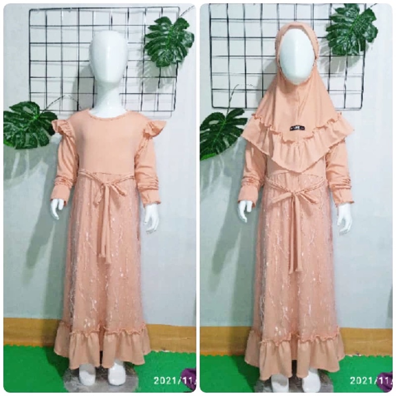 GAMIS DRESS ANAK TILE AKAR + HIJAB