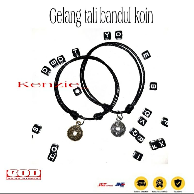 Gelang koin tali hitam aksesoris pria wanita
