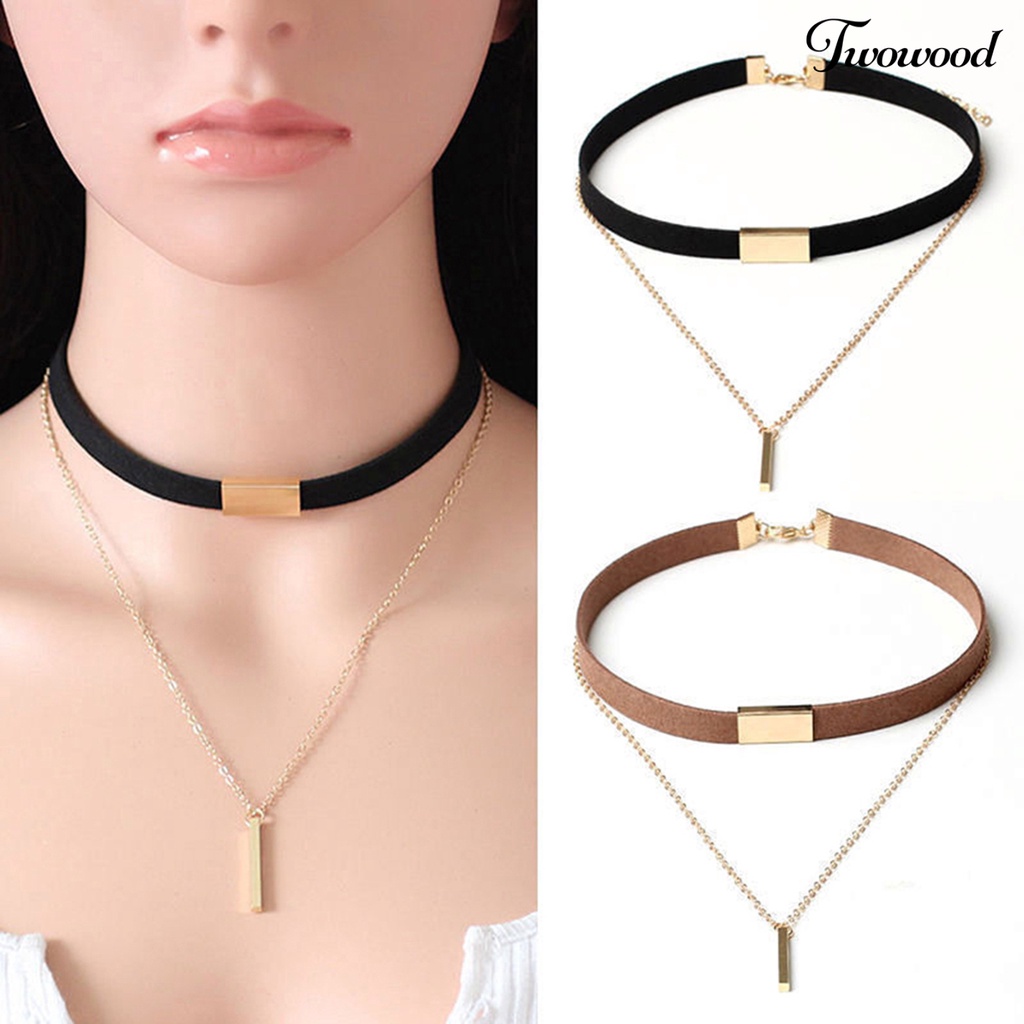 Kalung Choker Multilayer Bahan Suede Imitasi Gaya Vintage Punk Untuk Wanita