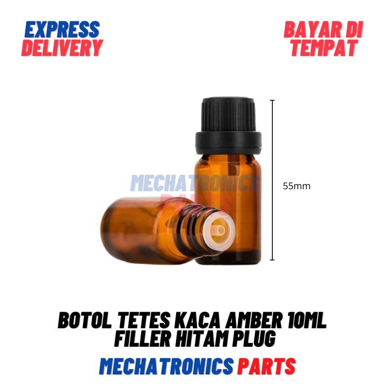 Botol Tetes Kaca Amber 10ml Filler Hitam Plug