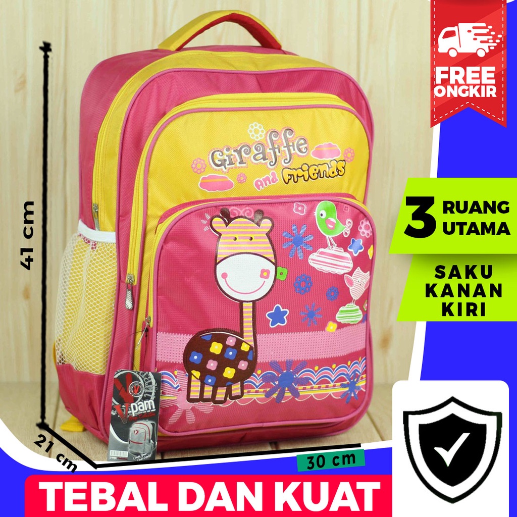 Jual Tas Gendong Perempuan Gambar Kartun Giraffe Ransel Anak Cewe TK SD Cantik Lucu Bagus Murah Awet