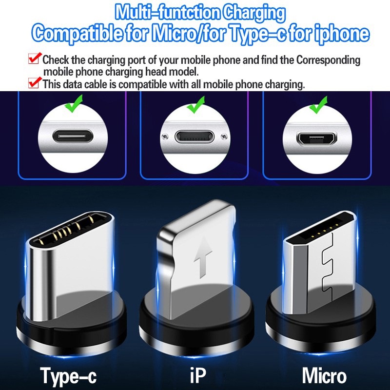 Kabel Charger USB Tipe C Magnetik Dengan Lampu LED Untuk Ip Samsung Millet