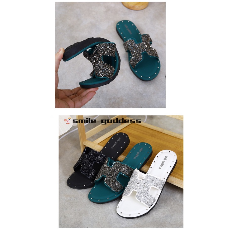 ♥DPS829♥S13 SENDAL WANITA IMPORT TERBARU TERNURAH REAL PIC/Sandal Slop Selop Flat S13 Model H Jelly Blink-Blink Glitter Murah import