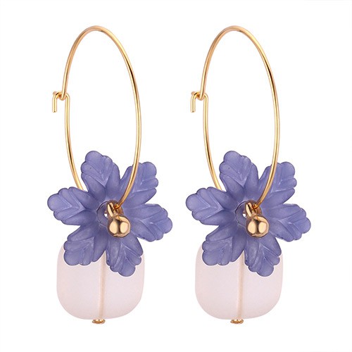 LRC Anting Hoops Fashion Flower Shape Decorated Earrings