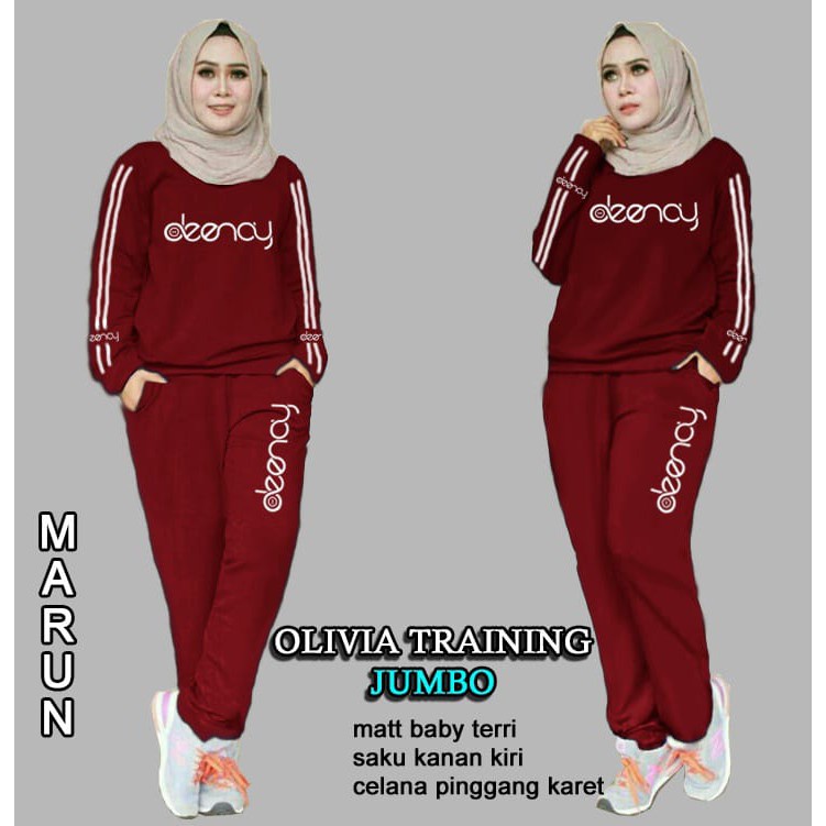 ELDE 12 - SETELAN WANITA L XL XXL 3XL St jumbo marimar Olivia Olah Raga Wanita , Baju Senam , Termurah , Baju Training Bahan babyterry + celana pinggang karet pake saku