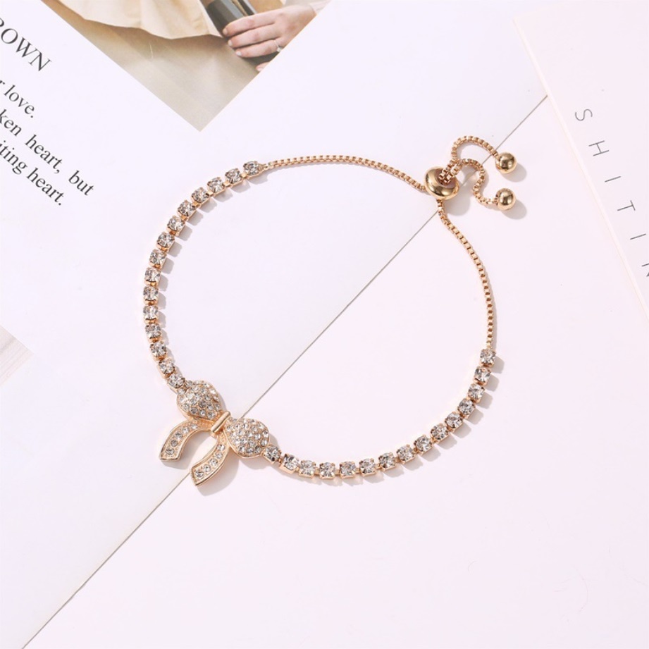 Gelang Tangan Serut Cakar PITA Rantai Adjustable Korea Fashion Pendan Kupu kupu Hias Zirkon Warna Emas Berlian Untuk Wanita Aksesoris Cewe