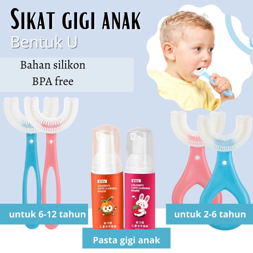 Sikat Gigi Anak 2-6 Tahun Silicon Bentuk U - Pink Dan Biru
