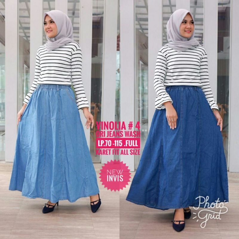 Rok Jeans Wanita Jumbo BELAH 8 // Rok Jeans Jumbo pecah 8