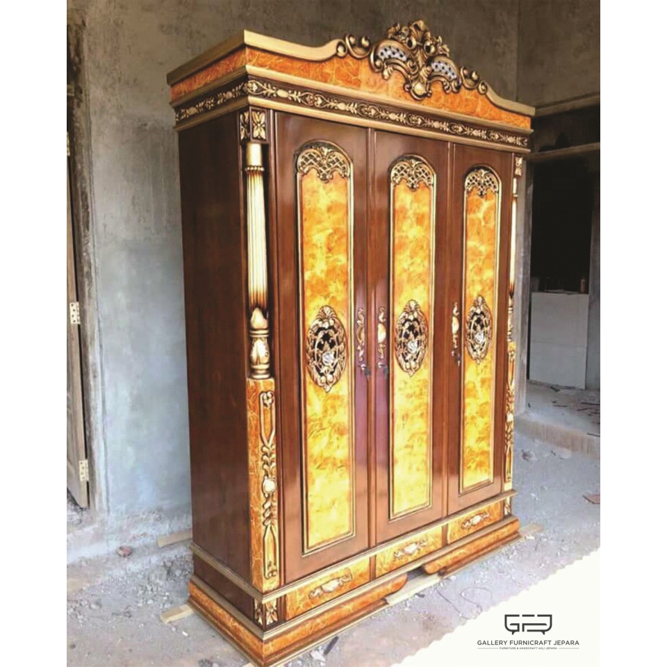 Lemari Pintu 3 Cinta Kayu Jati Finishing Duco Marmer Shopee