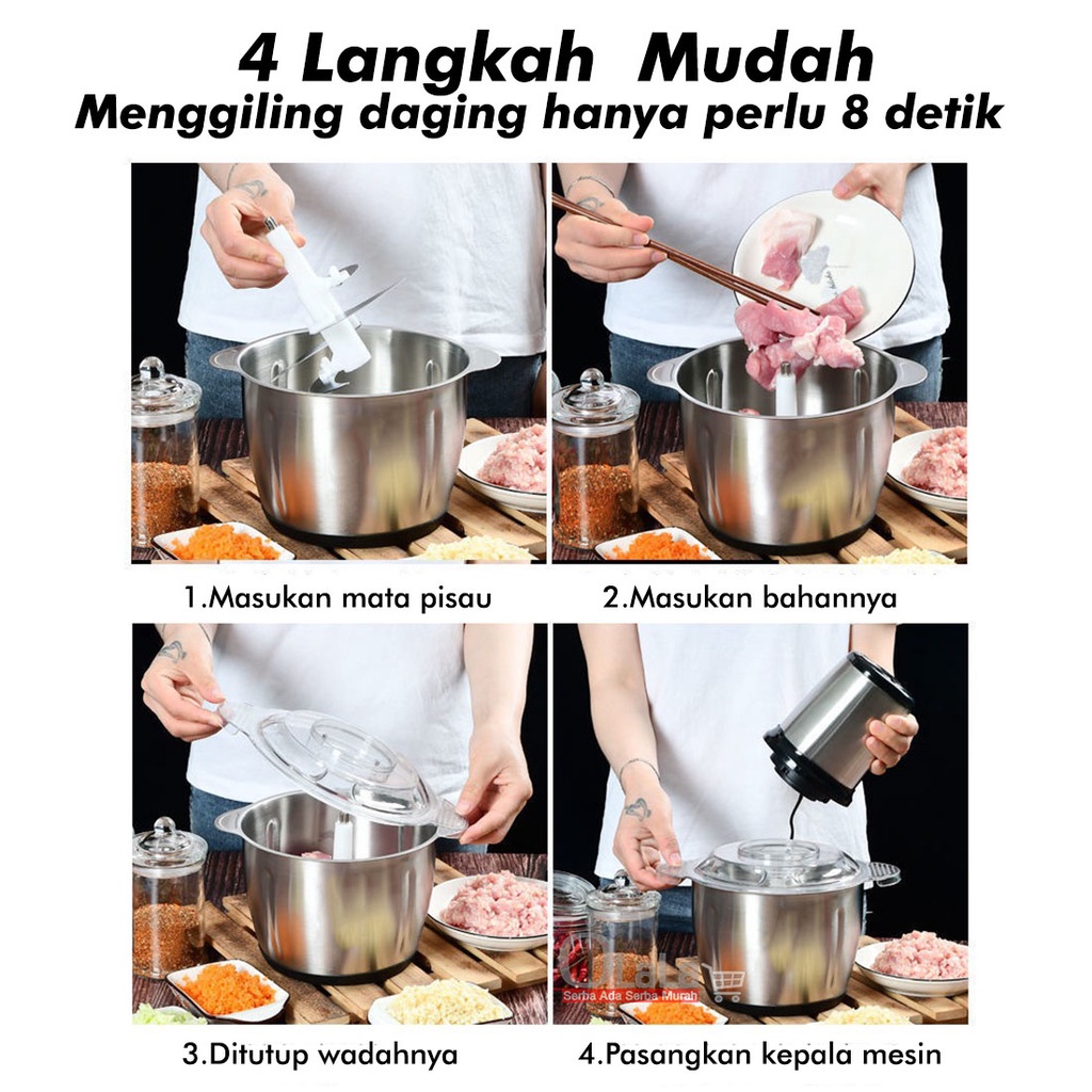 Blender Chopper Penggiling Daging Meat Blender Elektrik Stainless Multifungsi Food Processor GOSHOP88