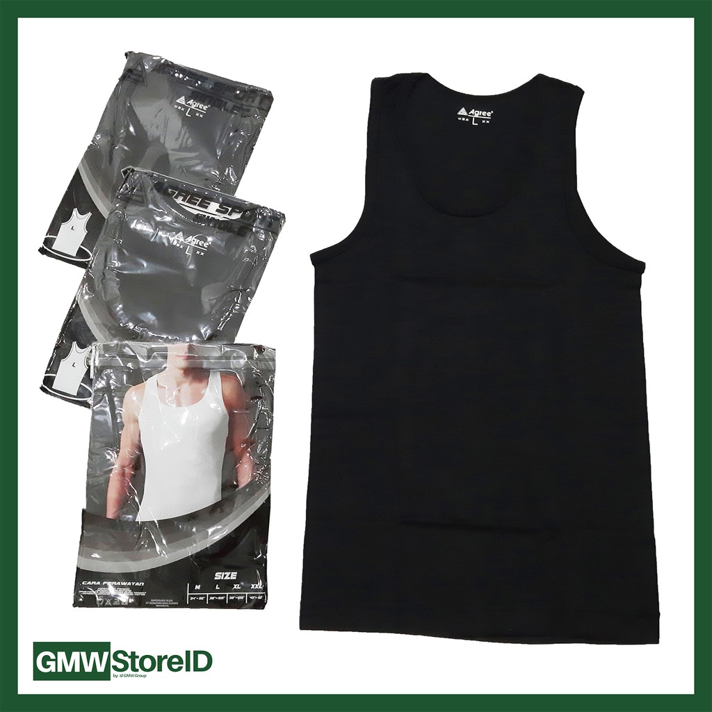 F35 - Singlet Hitam Agree Pria Kaos Dalam Cowok Laki-Laki Men Underwear Cloth Size L XL XXL