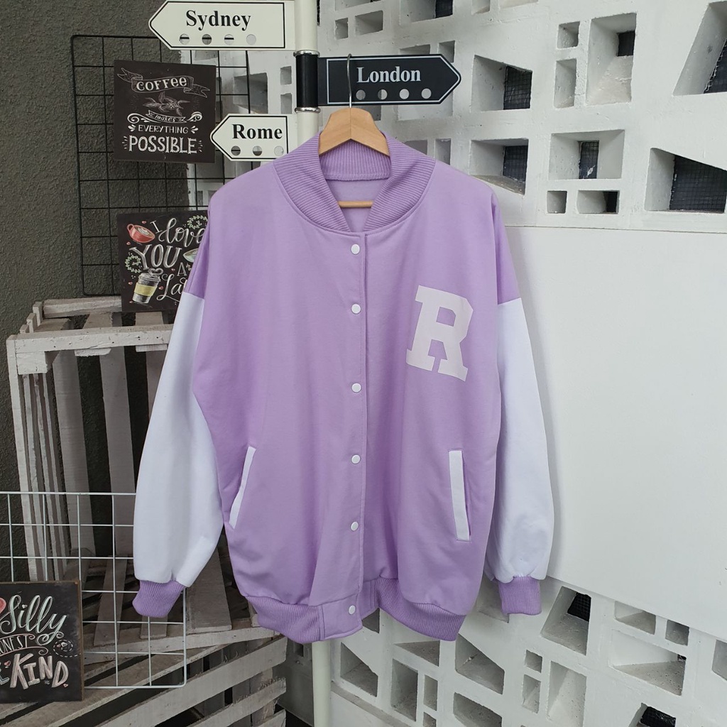 JAKET OVERSIZE BASEBALL XXXL PRIA WANITA HURUF R