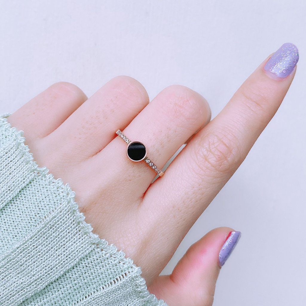 Jewelry  Aksesoris Premium High Quality Wanita Cincin Bvl*Gari Mata Bulat Hitam Sisi Mata Tanam AV-3