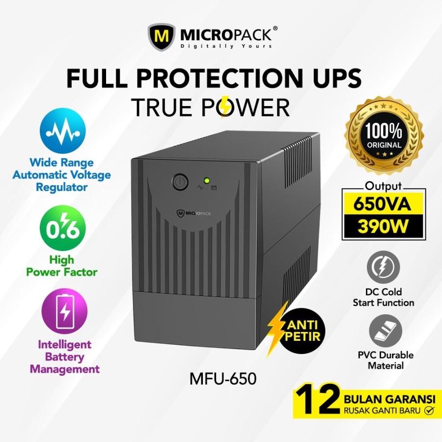Micropack UPS Anti petir 650VA / 390WATT Battery 7Ah (MFU-650 VA)