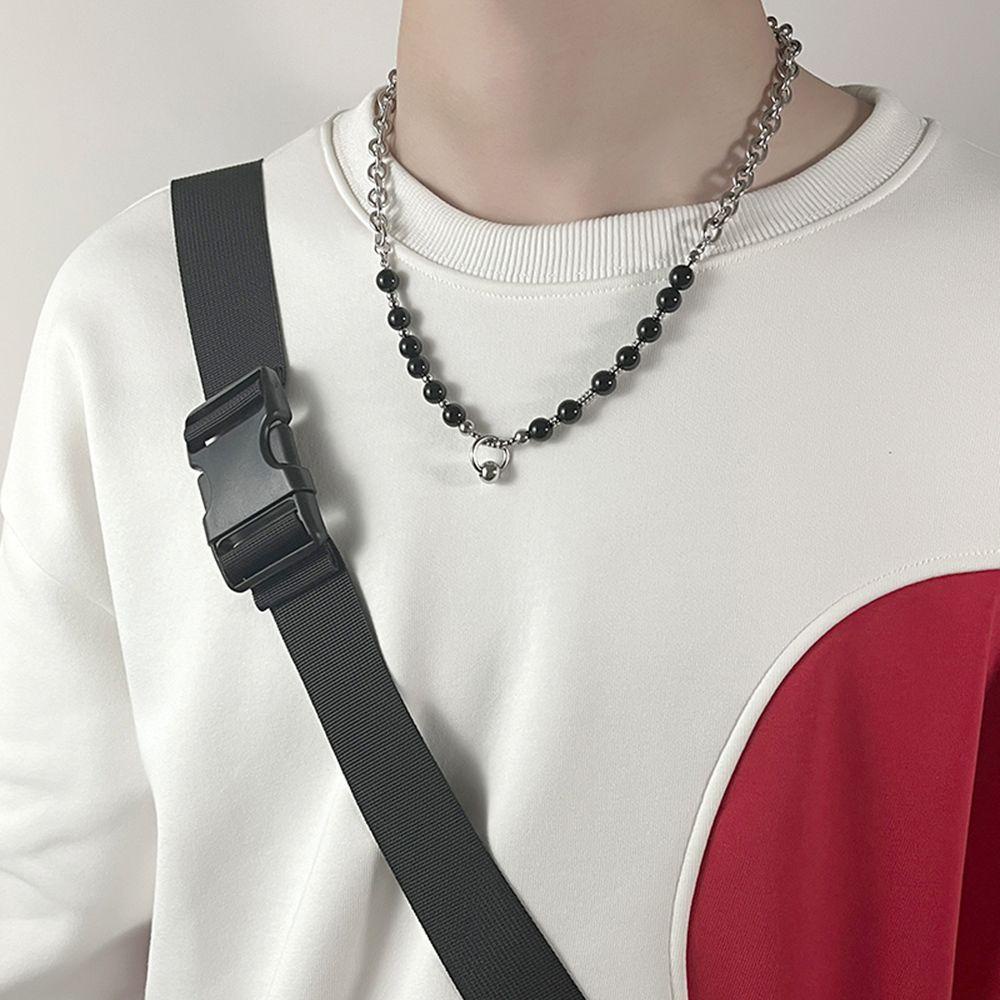 Mxbeauty Obsidian Kalung Punk Keren Hip Hop Trendi Hadiah Punk Pria Choker Baja Titanium Pria Rantai Klavikula