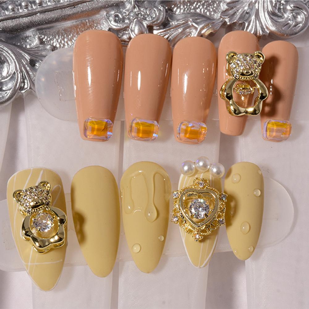 AUGUSTINA Agustin 3D Dekorasi Nail Art Mewah Mengkilap Detak Jantung Detak Beruang Manicure Tools Alloy Kuku Zirkon