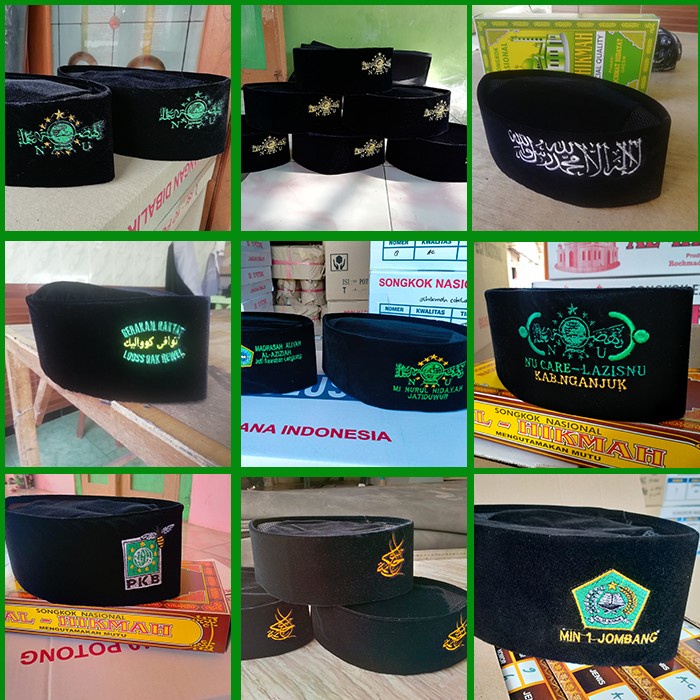 ALHIKMAH - Peci Songkok Kopyah Hitam AC Custom Bordir Logo Sekolah dan instansi