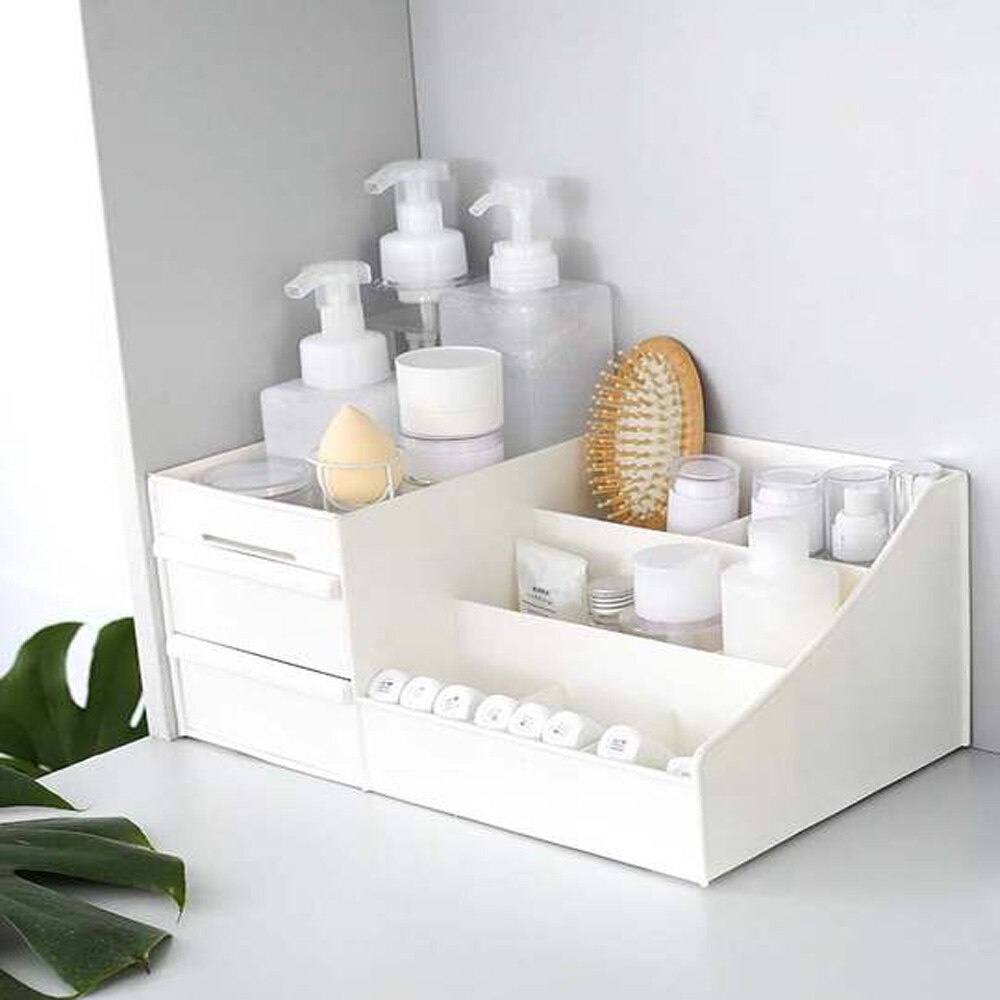 Rak Kosmetik Organizer Makeup Meja Capstok Rak Susun Make Up Cosmetik Kotak Penyimpanan Peralatan Rias pribadi Organizer Make Up Storage Plastic Box Wooden Large Capacity Cosmetic Storage Drawer Makeup Dressing Table Skin Care Rack