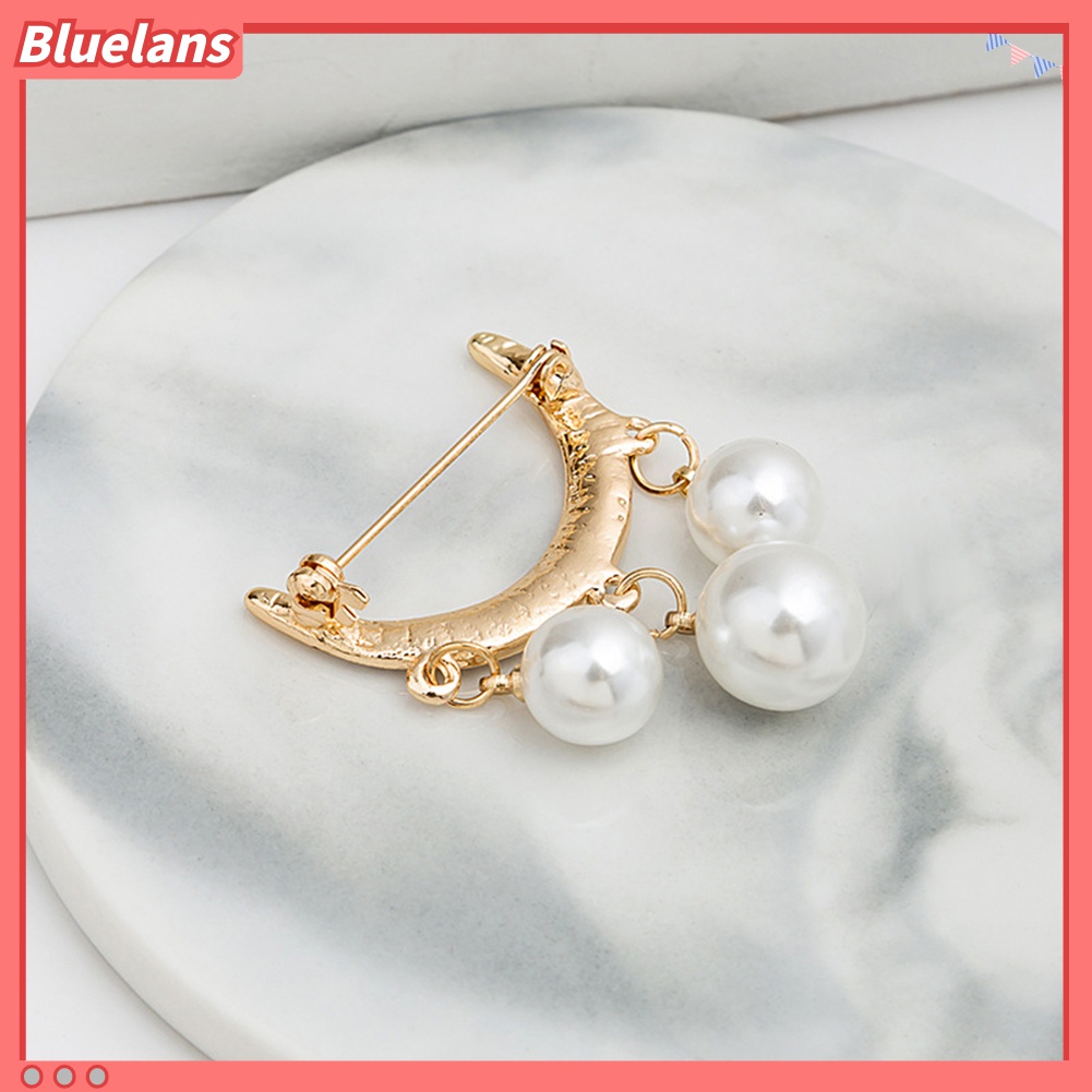 Bluelans 2Pcs Bros Pin Bentuk Setengah Lingkaran Aksen Mutiara Imitasi Untuk Pakaian